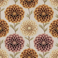 Seamless pattern with hand drawn dahlia flowers.
