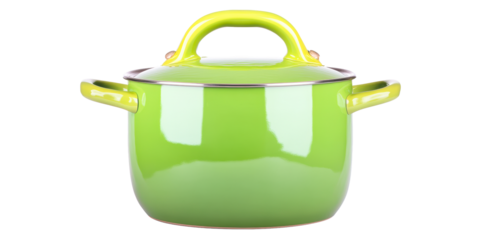 Shiny lime green saucepan with yellow handles