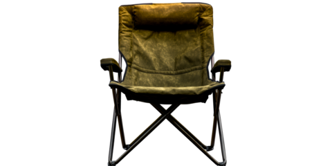 Green padded folding camping chair with metal frame