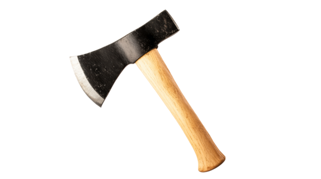 Sharp Steel Axe with Wooden Handle Isolated on White Background