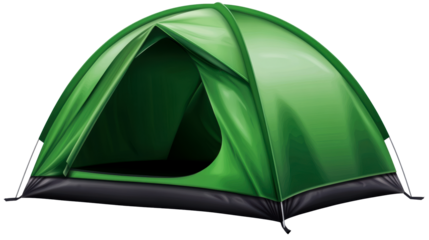 Green camping tent open on a white background