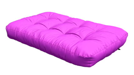 Puffy purple tufted cushion isolated on white background