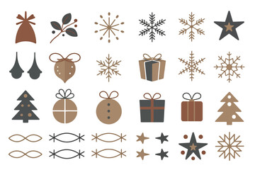 Set of minimalist Christmas icons flat vector design elements for holiday season isolated on white background