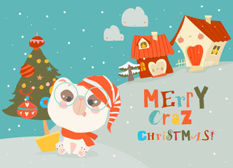 Cute Polar Bear celebrating Christmas