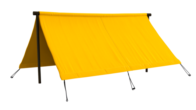 Bright Yellow Camping Tent Structure on White Background