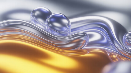 Abstract metallic liquid waves with spheres, fluid motion, futuristic, luxury, and science fiction aesthetic