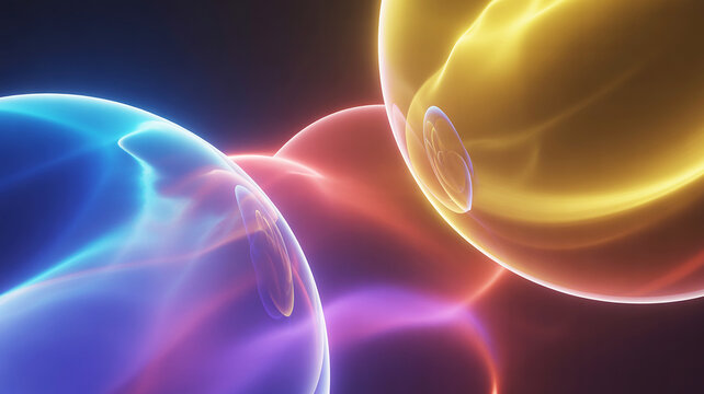 Abstract glowing spheres with vibrant neon colors, representing energy, science, and futuristic concepts