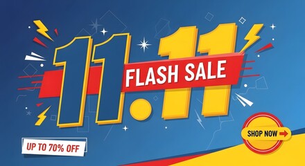 Sale poster, Flash sale banner with blue and orange background and discount text