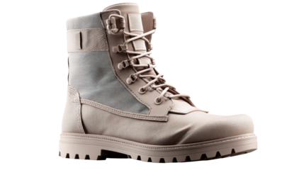 Beige Tactical Combat Boot with Laces and Rugged Sole