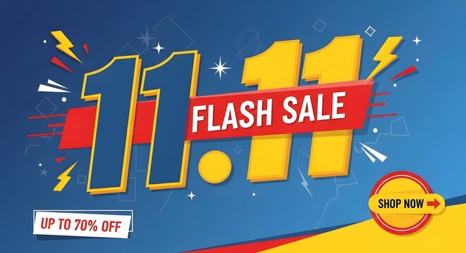 Sale poster, Flash sale banner with blue and orange background and discount text