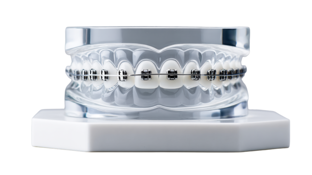 Dental Model with Orthodontic Braces and Wire