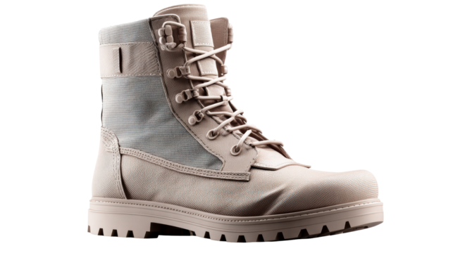 Beige Tactical Combat Boot with Laces and Rugged Sole
