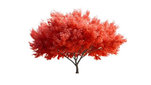 Vibrant Red Foliage Tree on White Background
