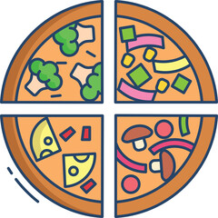 Four Slices of Delicious Pizza Topped with Fresh Vegetables and Cheese on a Transparent Background A Vibrant and Appetizing Food Illustration