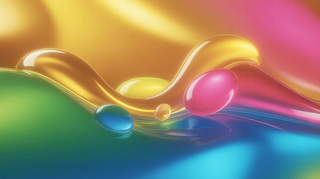 Vibrant abstract liquid waves with golden, pink, and green swirling colors