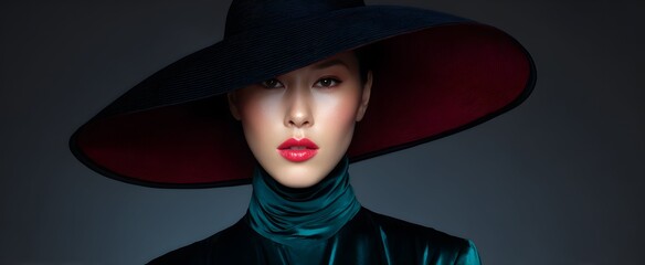 The oversized hat makes a bold eye-catching shape on the model.