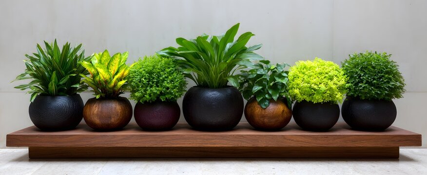 The modern planter radiates calm joy with its lush indoor plants arranged neatly.
