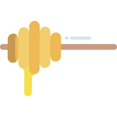 Golden Honey Dripping From A Wooden Honey Dipper Against A Simple Background
