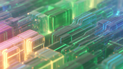 Abstract digital futuristic background with glowing neon lines and geometric shapes in vibrant colors