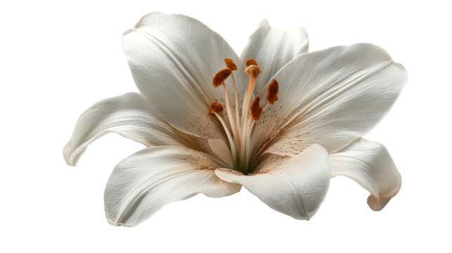 Close up of a white lily flower center with visible stamen