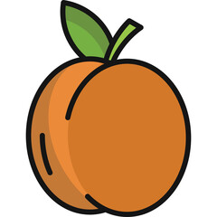Flat Icon of a Ripe Orange Peach with a Green Leaf and Stem on a Transparent Background Ideal for Healthy Food Concepts