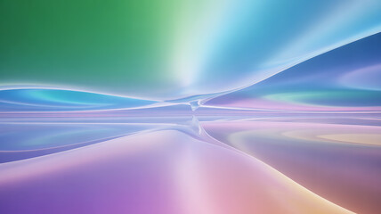 Abstract ethereal landscape with vibrant aurora borealis colors and reflective surface