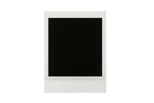 White blank polaroid instant camera photo frame with large black empty space for image mockup isolated on transparent background