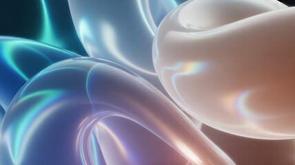Abstract fluid shapes with iridescent highlights and soft lighting, futuristic digital art