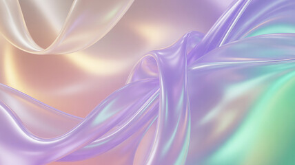 Abstract flowing iridescent fabric with soft pastel colors and gentle curves, creating a dreamy and ethereal aesthetic