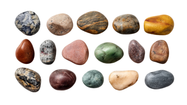 Collection of Smooth Natural Pebbles on White Surface