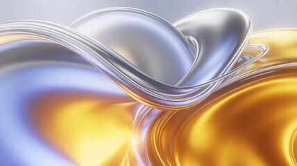 Abstract metallic fluid forms intertwining with golden liquid, creating a dynamic and luxurious visual