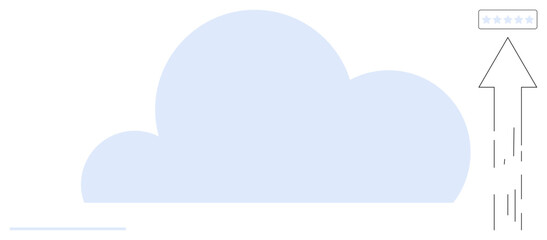 Large blue cloud and upward arrow with stars, symbolizing data upload, cloud computing, efficiency, and technology. Ideal for storage, backup, innovation, progress communication connectivity
