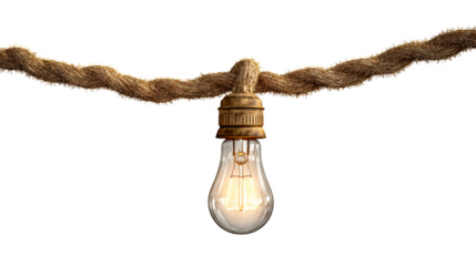 Old Filament Light Bulb Hanging From Thick Rope