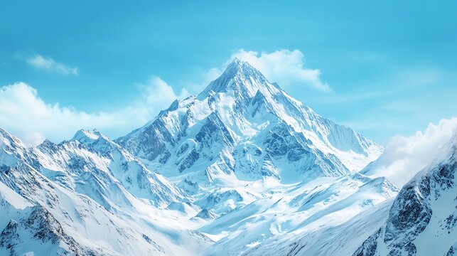 Stunning high-quality background featuring majestic snow-covered mountain peaks under a clear blue sky in ultra HD realism.