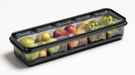 Fresh Fruits Assortment: A colorful array of fresh fruits neatly arranged in a compartmentalized container, offering a visual treat.