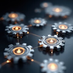 Connected gears with human icons teamwork concept