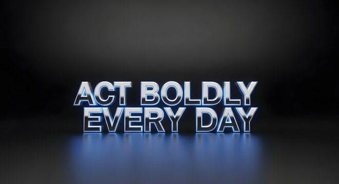 A vibrant neon sign displays the motivational message 'ACT BOLDLY EVERY DAY' against a dark background, inspiring confidence and positivity in viewers