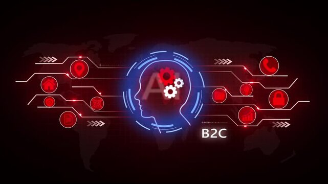 Digital B2C Concept With Global social network connection concept showing digital data communication across the earth background