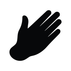 Obraz premium Black hand silhouette vector icon. open palm waving gesture symbol, communication graphic