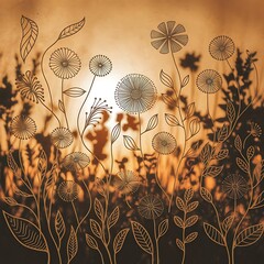 Flower doodle background art vector set. Botanical and leaves abstract shape doodle art design for print, wallpaper, clipart, wall art for home decoration.