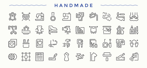Hand-Made modern icon set. Contains such icons as creative, paint, craft, diy crafts, homemade and more. Handcraft related icon set. Outline icons collection. Vector illustration. Pixel perfect.