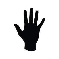 Obraz premium Black open hand silhouette vector icon for stop gesture or high five symbol