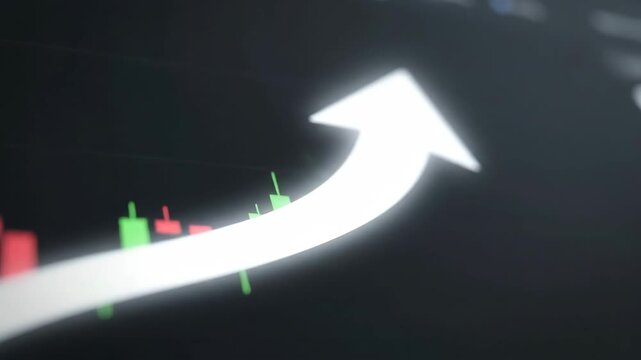 Stock market chart with green and red candlestick showing fluctuating data. Financial graph display for investment and trade analysis. - Powered by Adobe