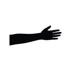 Human arm and open hand silhouette isolated vector. reaching out or waving gesture