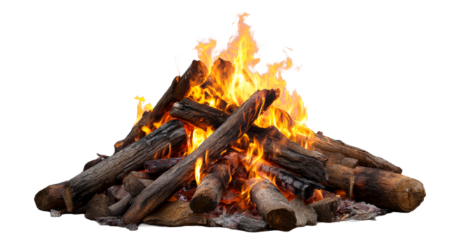 Campfire burning with radiant orange flames and ash