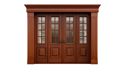 Elegant wooden double doors with glass panes