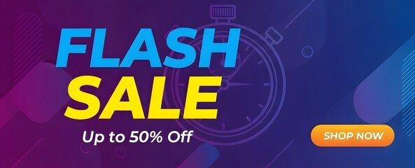 Sale poster, Flash sale banner with blue and orange background and discount text, discount offer up to 50% off