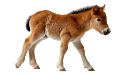 Foal's First Steps: A charming foal with soft brown fur, captured in a moment of playful curiosity. The image highlights the foal's innocent grace and energetic spirit.