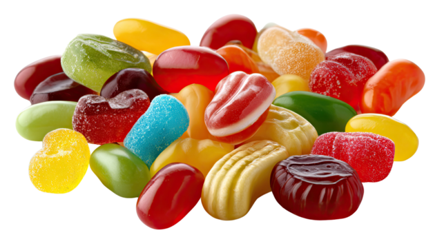 Jelly Candy Delight: A colorful assortment of delectable jelly candies bursts with sugary delight, inviting the viewer to indulge in a playful experience. 