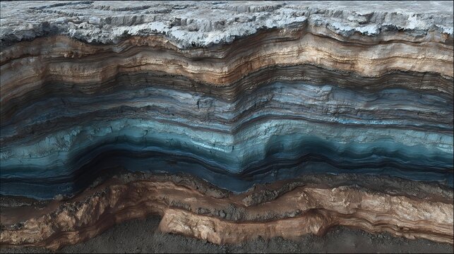 Detailed cross-section of rock layers showing geological stratification ideal for educational or scientific presentations illustrating earth scien